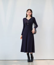 スカラップネックロングニットワンピース