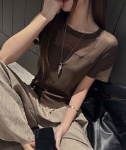 リブとチュールドッキングカットソーsdpal1008 ブラウン