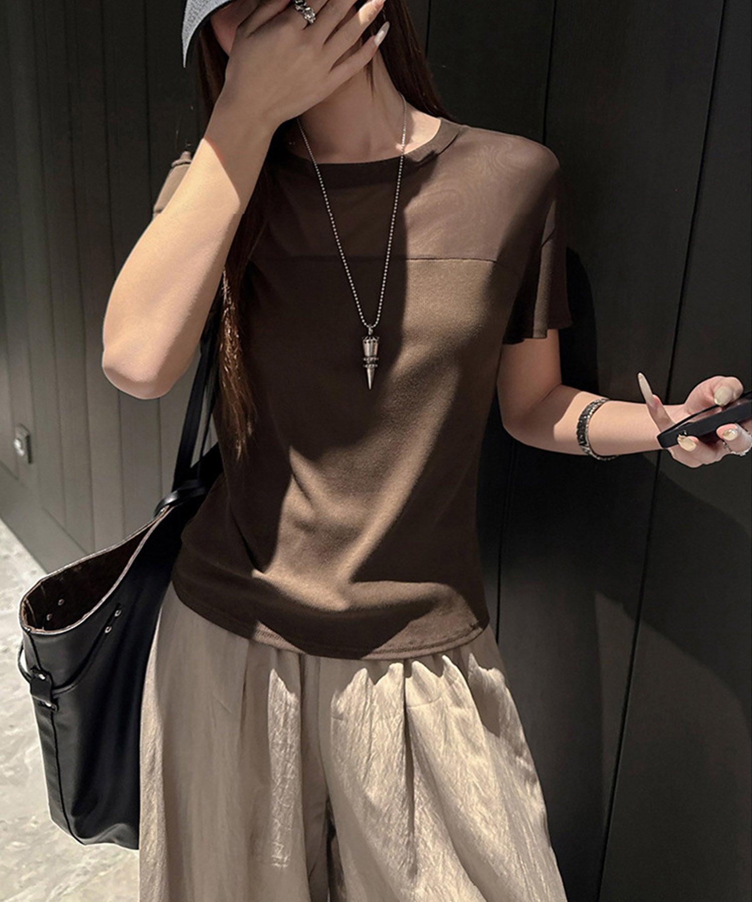 リブとチュールドッキングカットソーsdpal1008 ブラウン