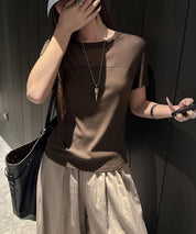 リブとチュールドッキングカットソーsdpal1008 ブラウン