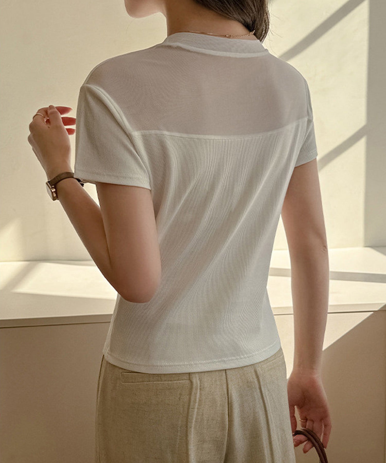 リブとチュールドッキングカットソーsdpal1008 ホワイト