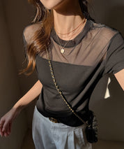 リブとチュールドッキングカットソーsdpal1008 ブラック