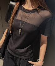 リブとチュールドッキングカットソーsdpal1008 ブラック