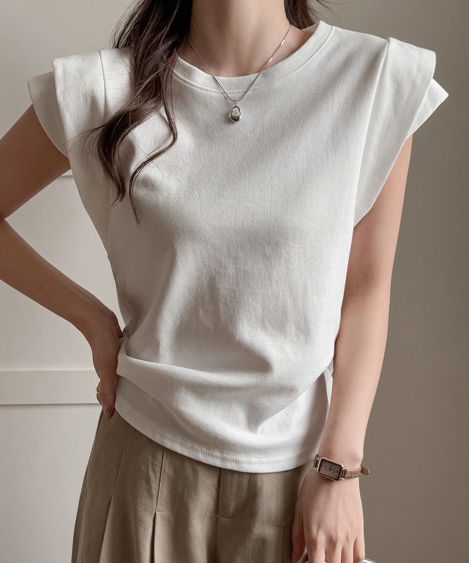 クルーネックダブルショルダーT シャツ。sdpal1019-103-1