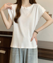 クルーネックダブルショルダーT シャツ。sdpal1019 ホワイト