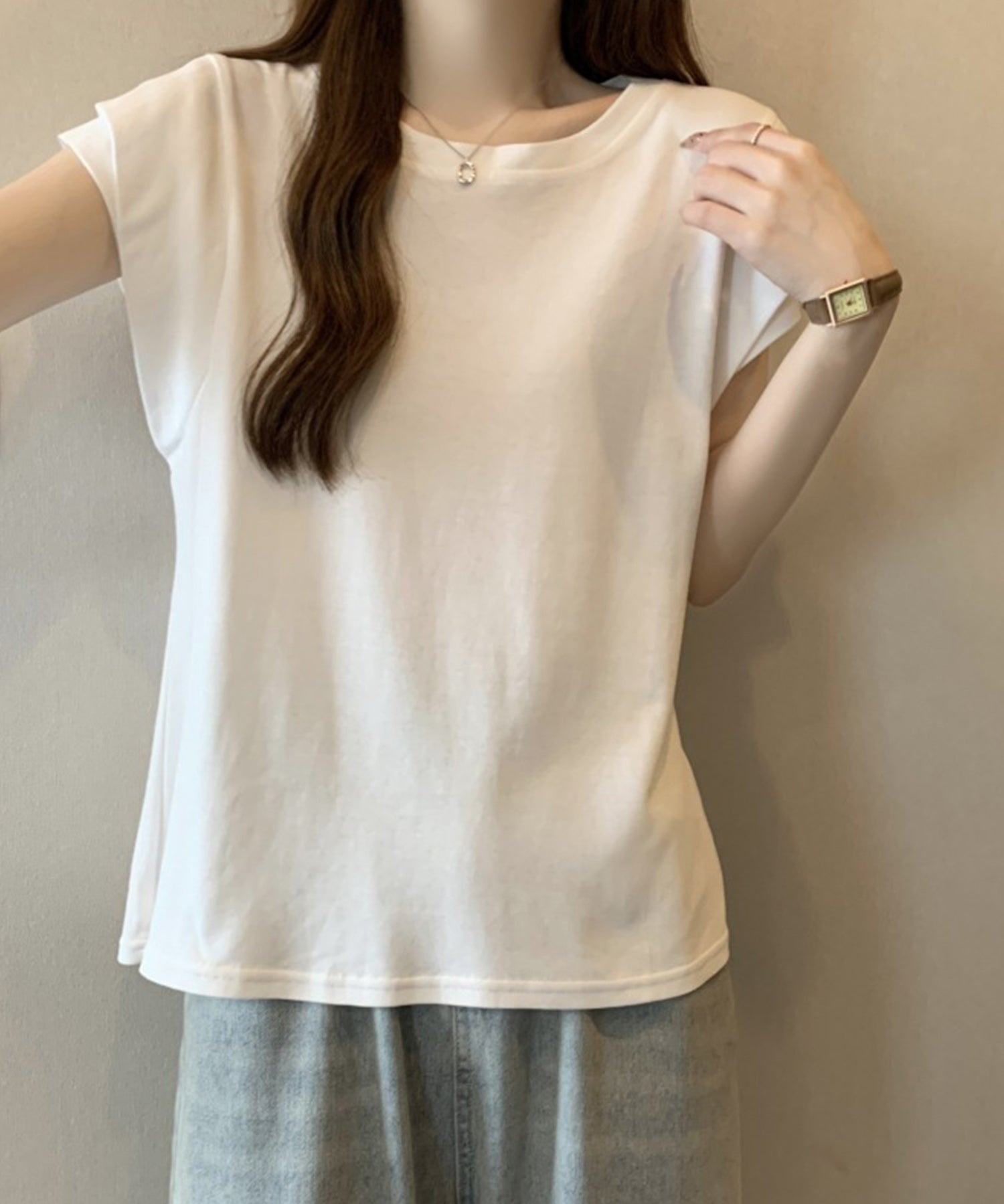 クルーネックダブルショルダーT シャツ。sdpal1019 ホワイト