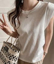 クルーネックダブルショルダーT シャツ。sdpal1019 ホワイト