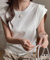 クルーネックダブルショルダーT シャツ。sdpal1019 ホワイト