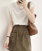 クルーネックダブルショルダーT シャツ。sdpal1019 ホワイト