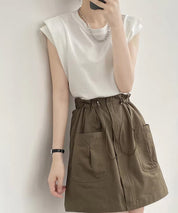 クルーネックダブルショルダーT シャツ。sdpal1019 ホワイト