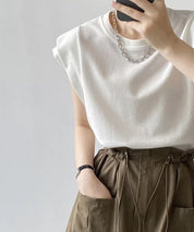 クルーネックダブルショルダーT シャツ。sdpal1019 ホワイト