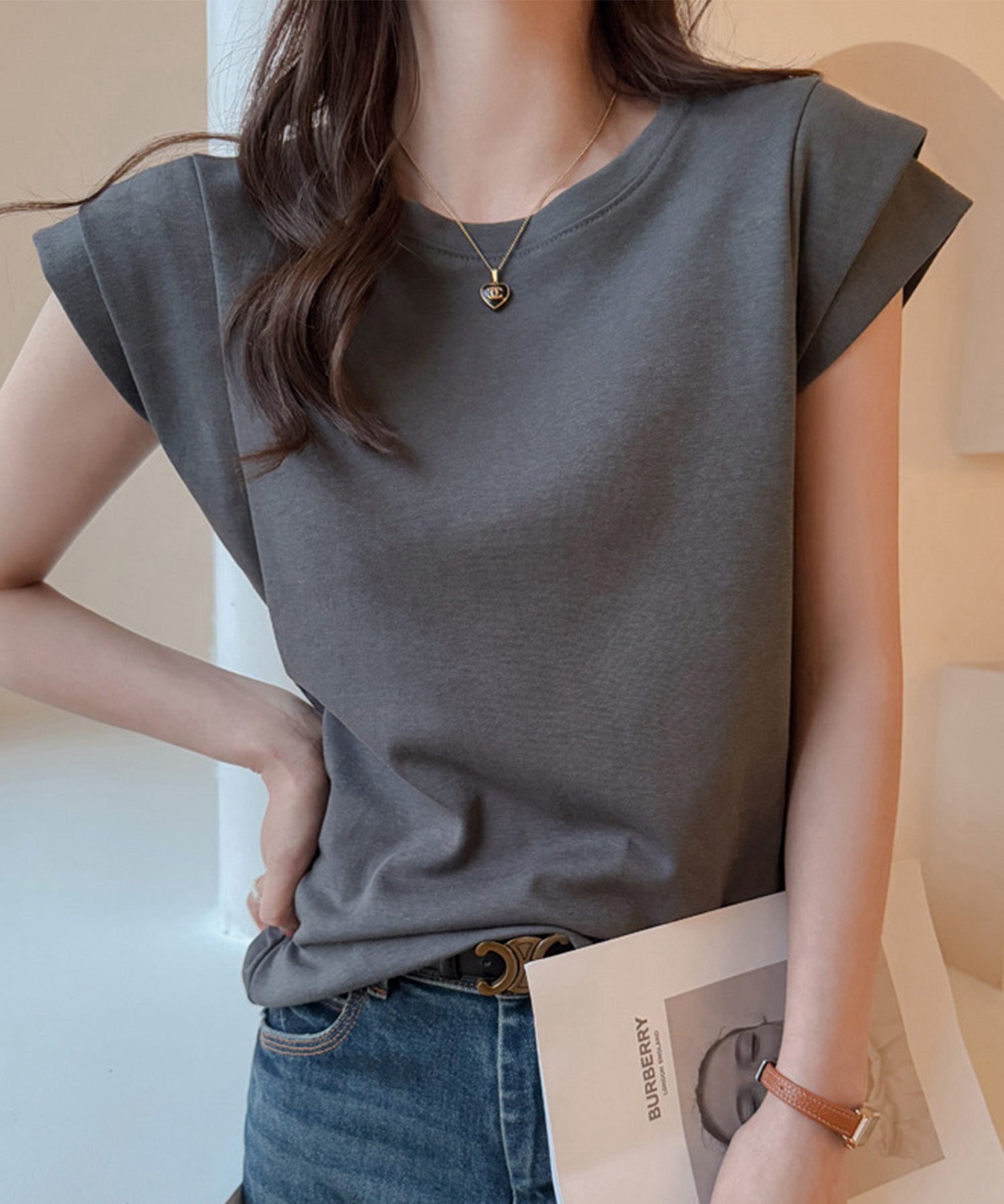 クルーネックダブルショルダーT シャツ。sdpal1019-103-365