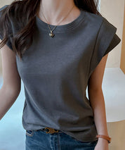 クルーネックダブルショルダーT シャツ。sdpal1019 チャコール