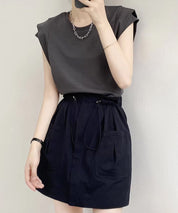 クルーネックダブルショルダーT シャツ。sdpal1019 チャコール