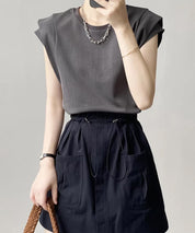 クルーネックダブルショルダーT シャツ。sdpal1019 チャコール