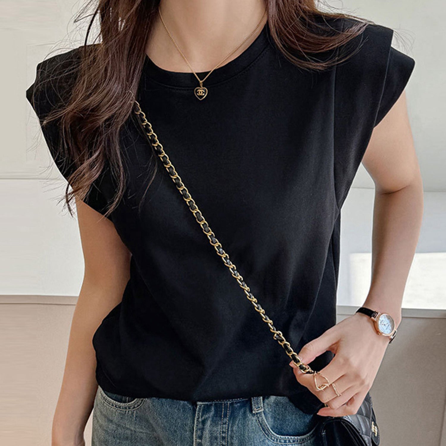 クルーネックダブルショルダーT シャツ。sdpal1019-103-8