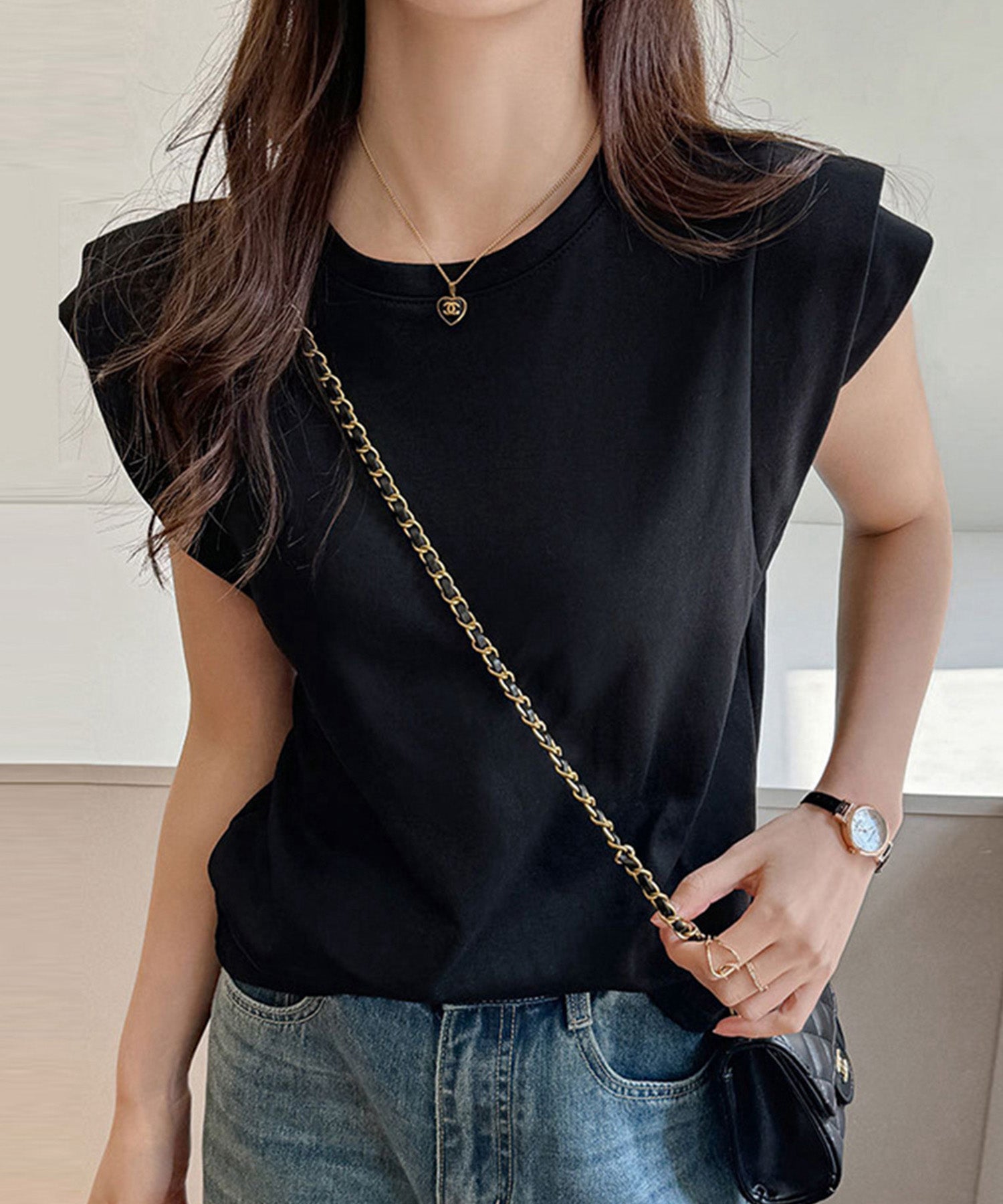 クルーネックダブルショルダーT シャツ。sdpal1019-103-8