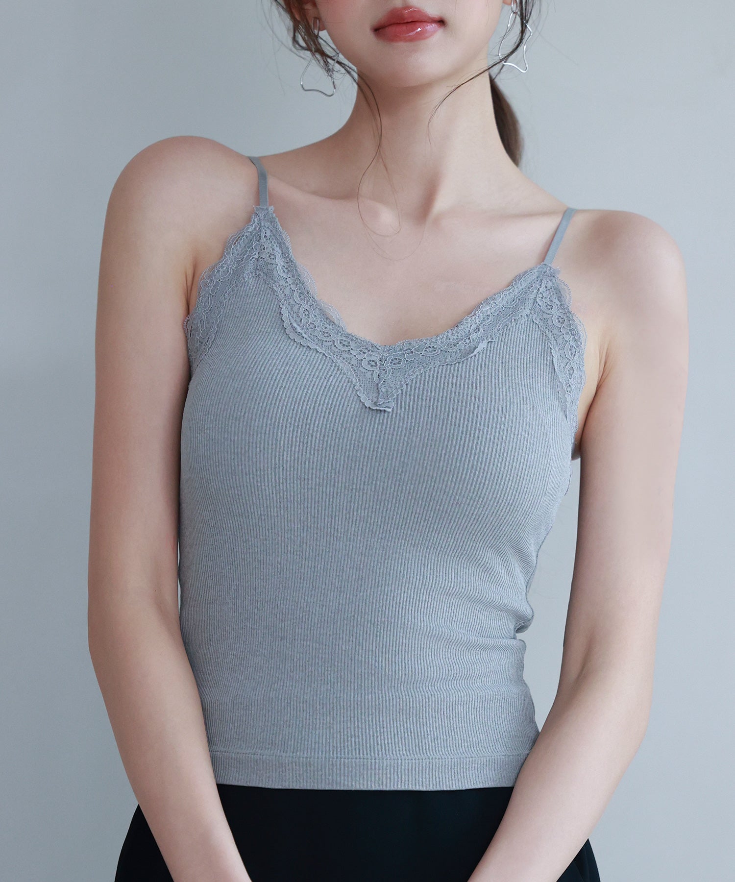 コムデギャルソン　後染めキャミソール　ジョーゼット　ねじれ 胸元レースカットソーキャミソールsdpal6158 グレー – [公式