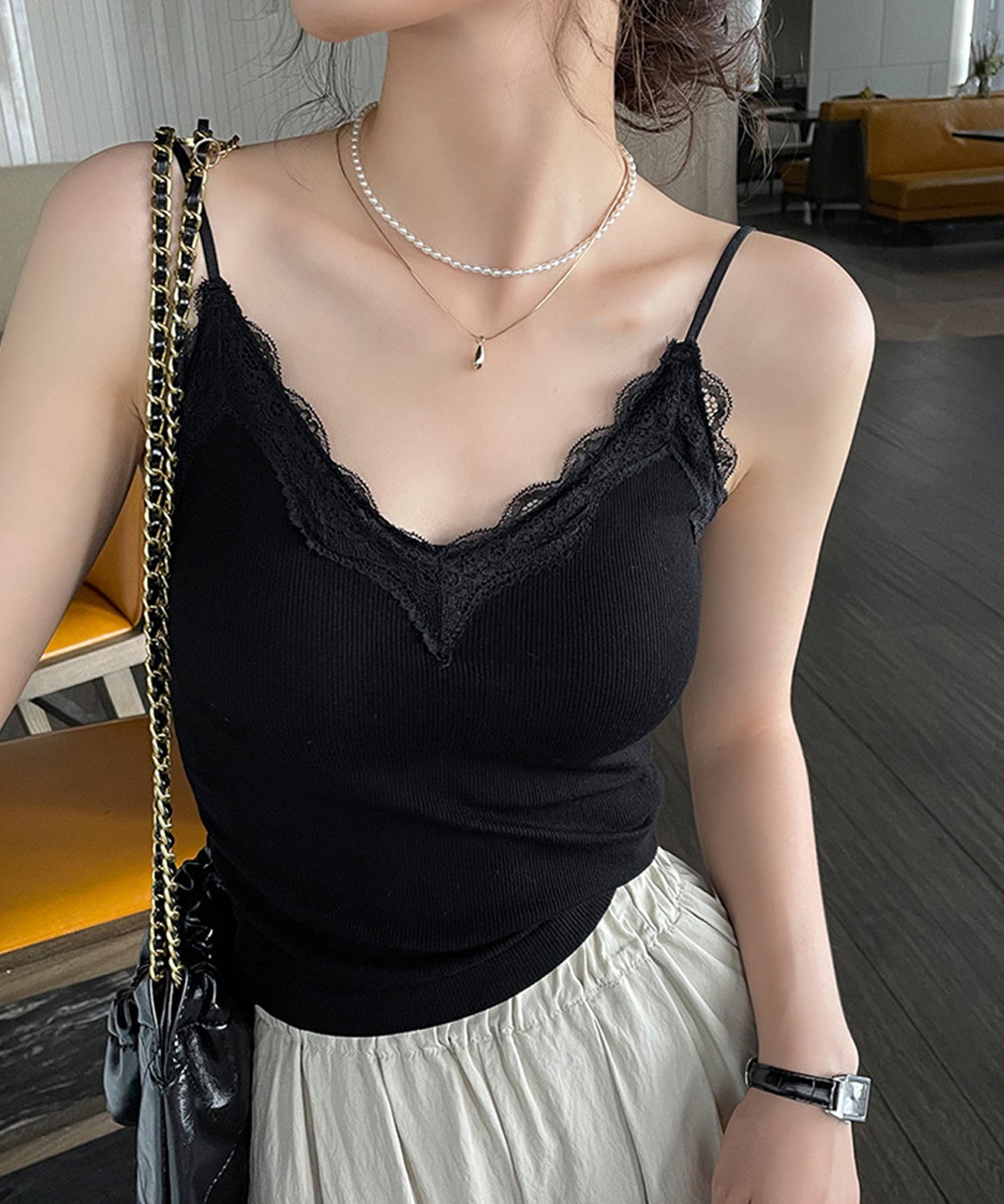 美品　定価46,200 LACE キャミソール 胸元レースカットソーキャミソールsdpal6158 ブラック – [公式]SAISON