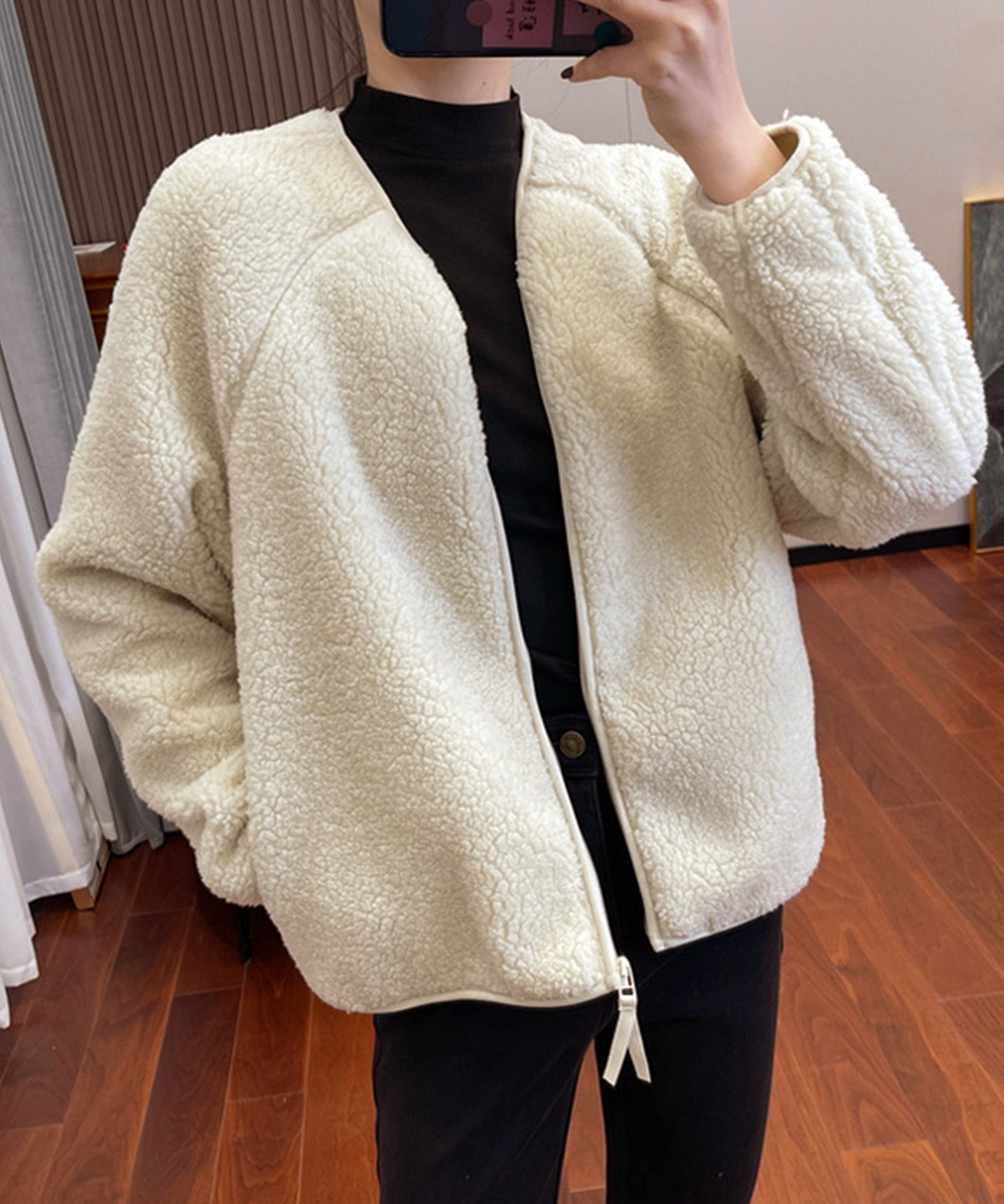 ノーカラーラグラン・スリーブボアブルゾンコート ｜ 全3色 × 3サイズ