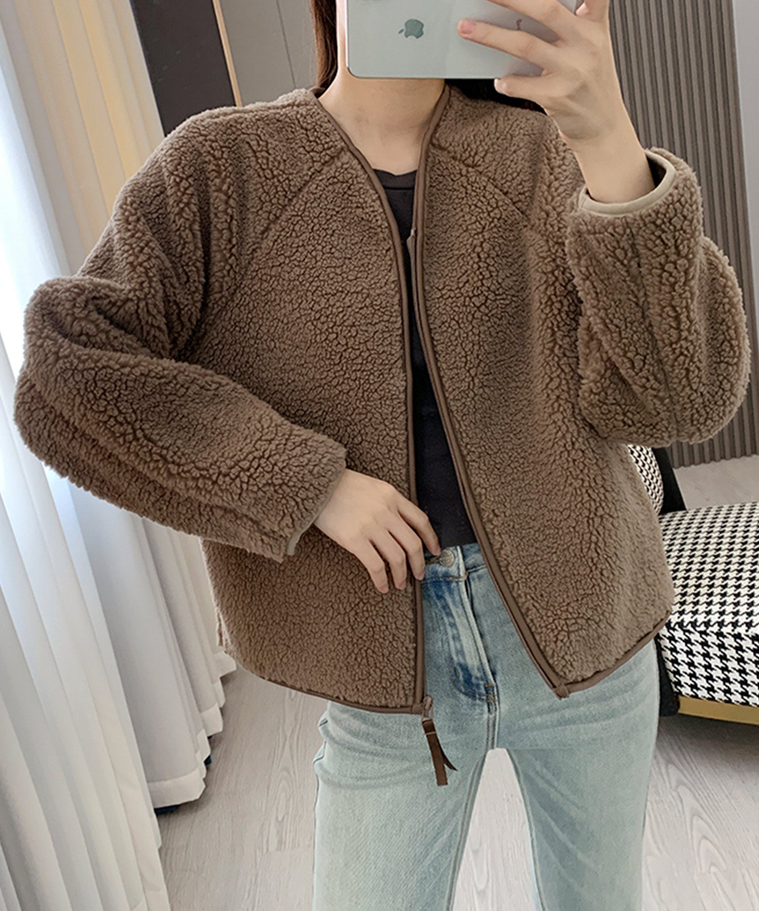  ノーカラーラグラン・スリーブボアブルゾンsdpal9140-102-17