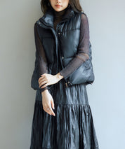 ドローストリング裾中綿ダウンベストsdpal9872 ブラック