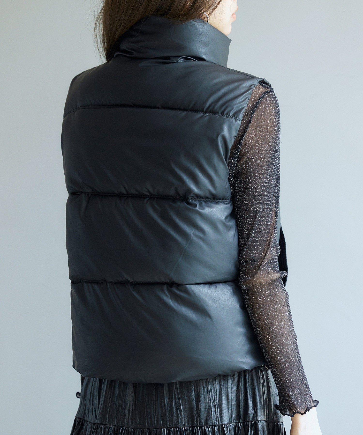ドローストリング裾中綿ダウンベストsdpal9872 ブラック