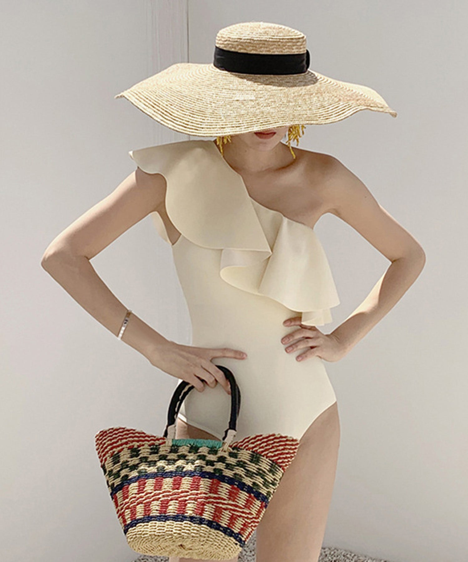 ワンショルダーフリルスイムウェアsdpalyy006 アイボリー