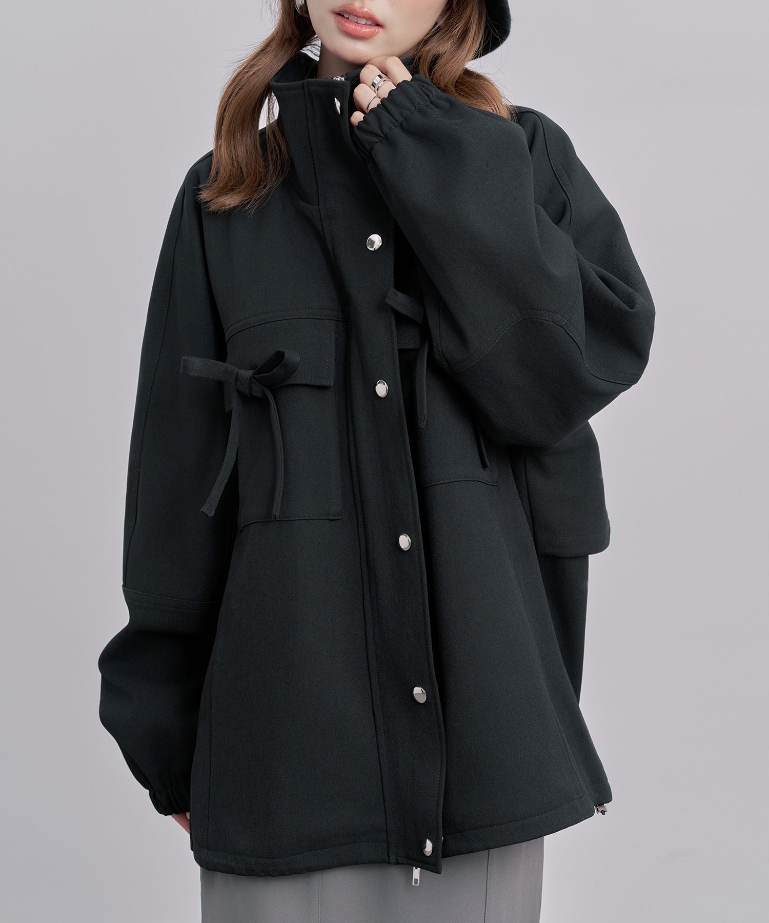 バックフリル付き オーバーサイズ ブルゾンsdpdy0163 ブラック