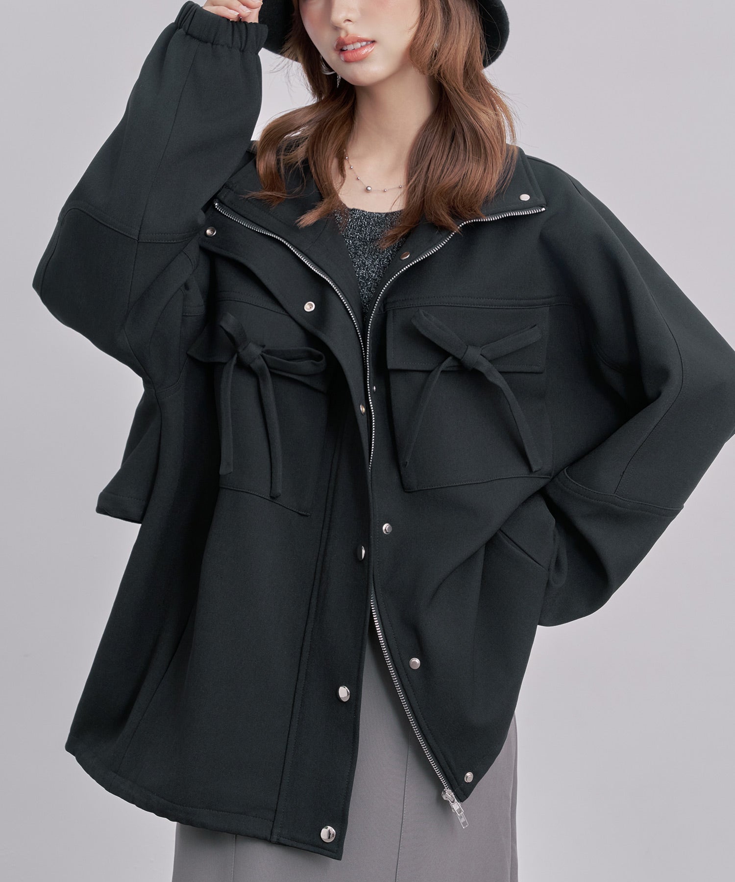 バックフリル付き オーバーサイズ ブルゾンsdpdy0163 ブラック