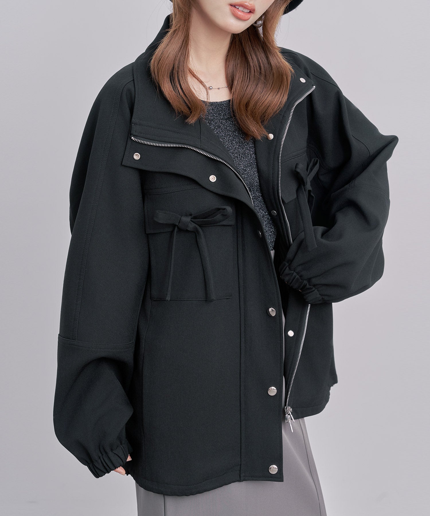 バックフリル付き オーバーサイズ ブルゾンsdpdy0163 ブラック