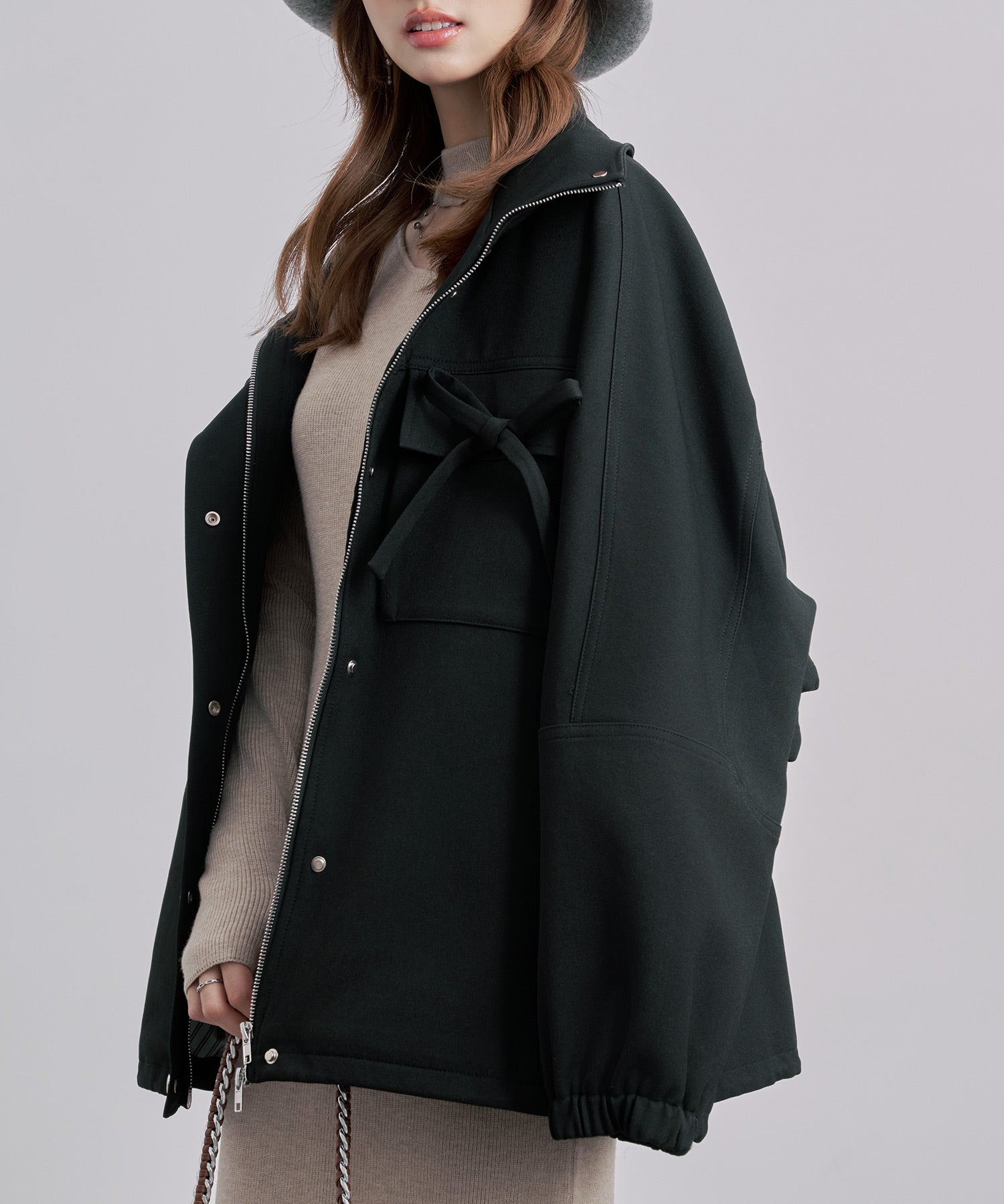 バックフリル付き オーバーサイズ ブルゾンsdpdy0163 ブラック