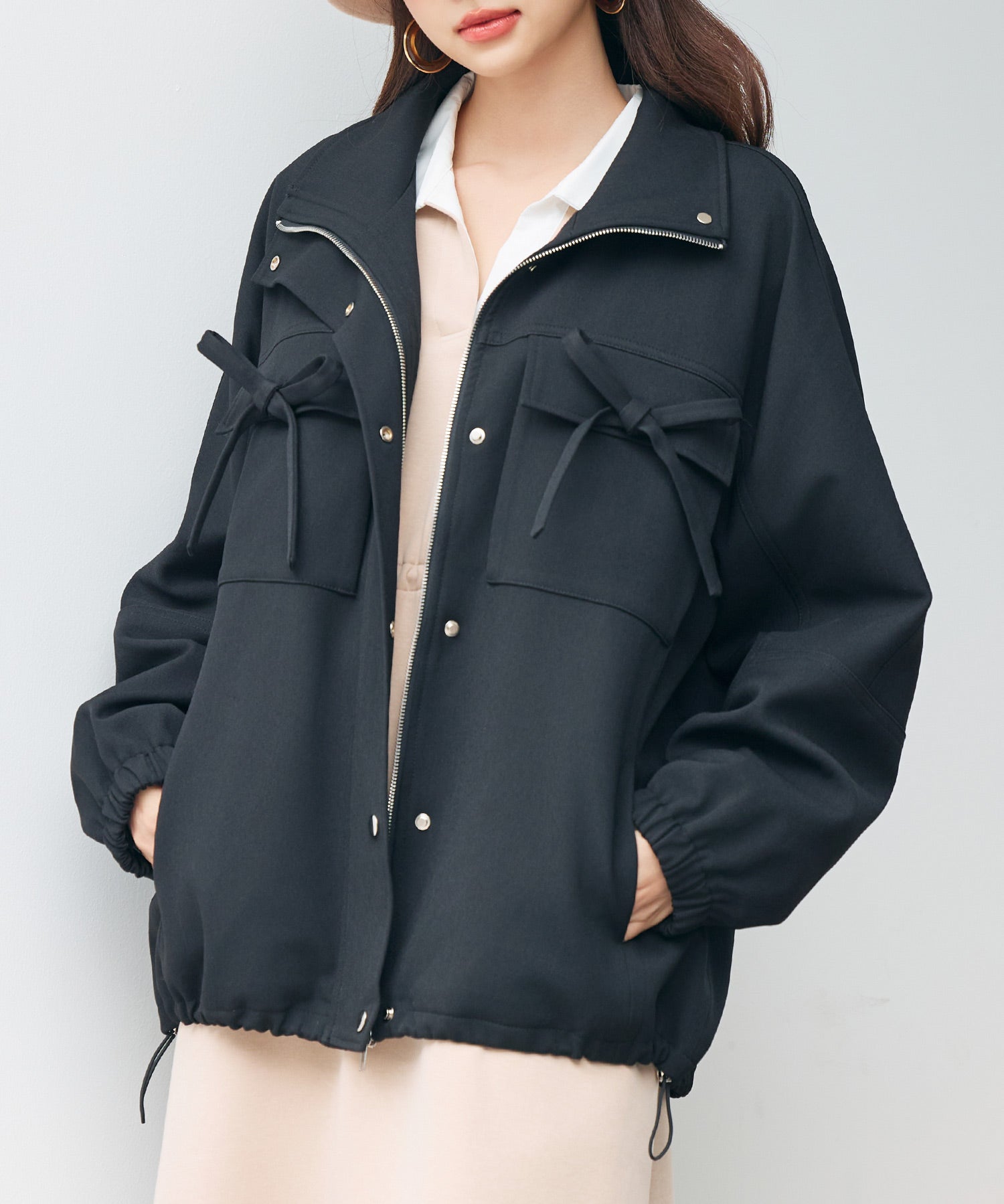 バックフリル付き オーバーサイズ ブルゾンsdpdy0163 ブラック