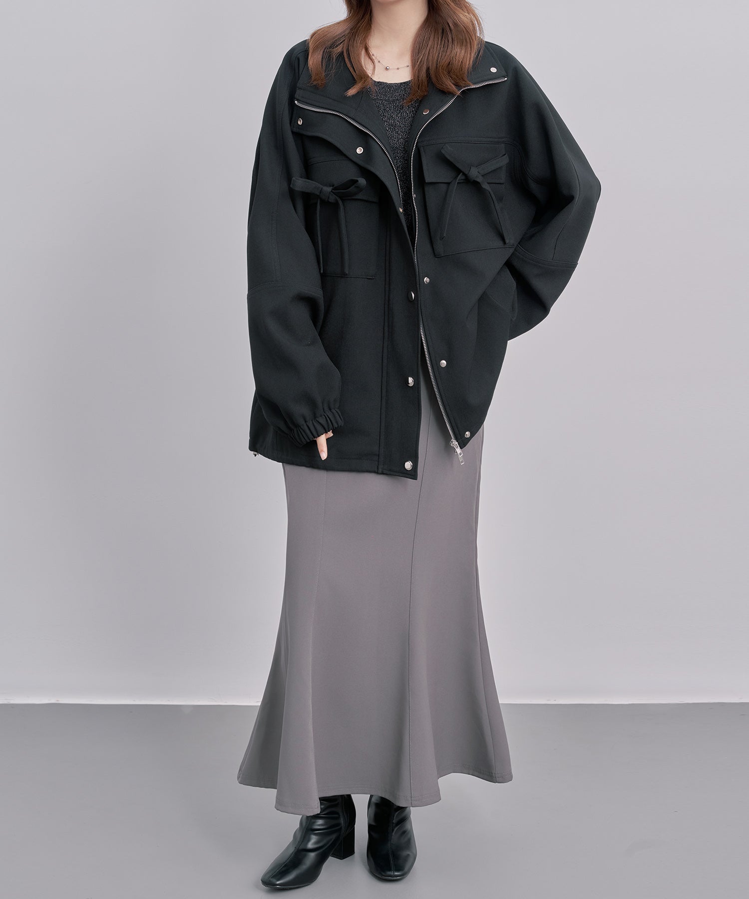 バックフリル付き オーバーサイズ ブルゾンsdpdy0163 ブラック