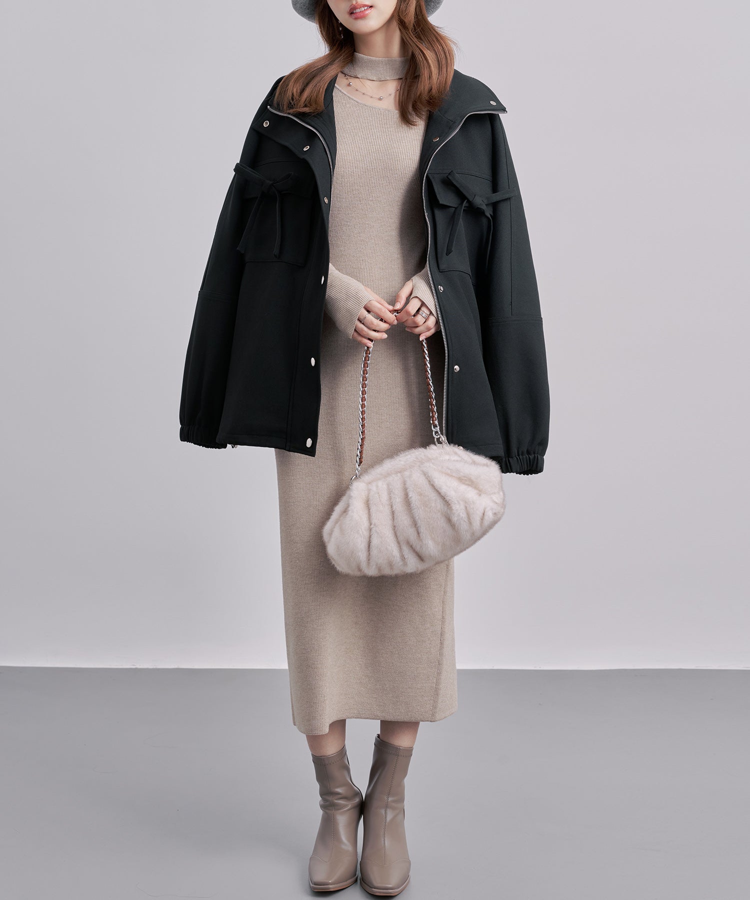 バックフリル付き オーバーサイズ ブルゾンsdpdy0163 ブラック