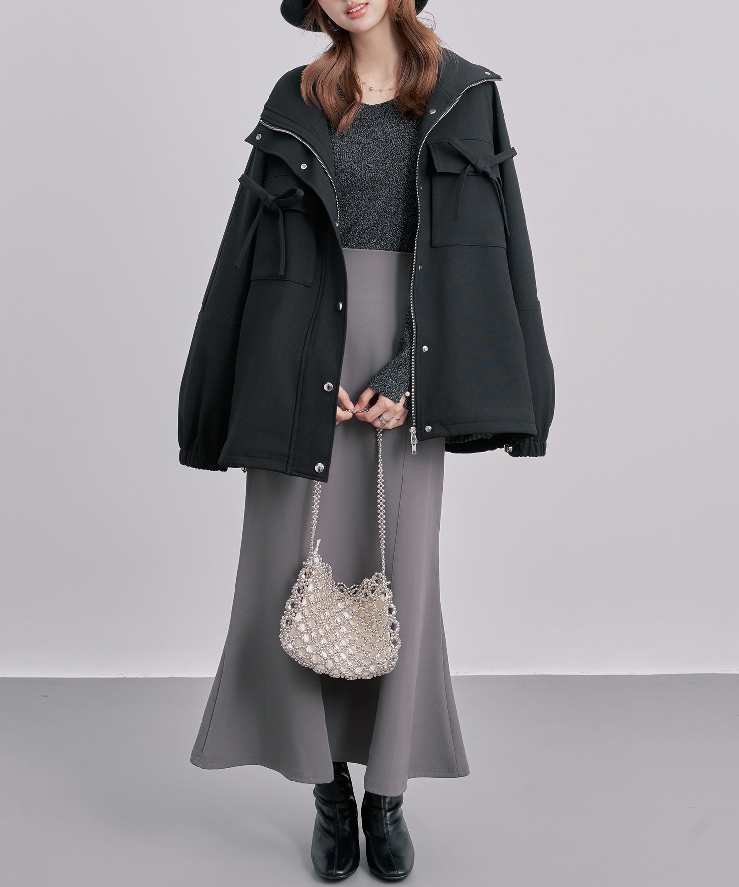 バックフリル付き オーバーサイズ ブルゾンsdpdy0163 ブラック