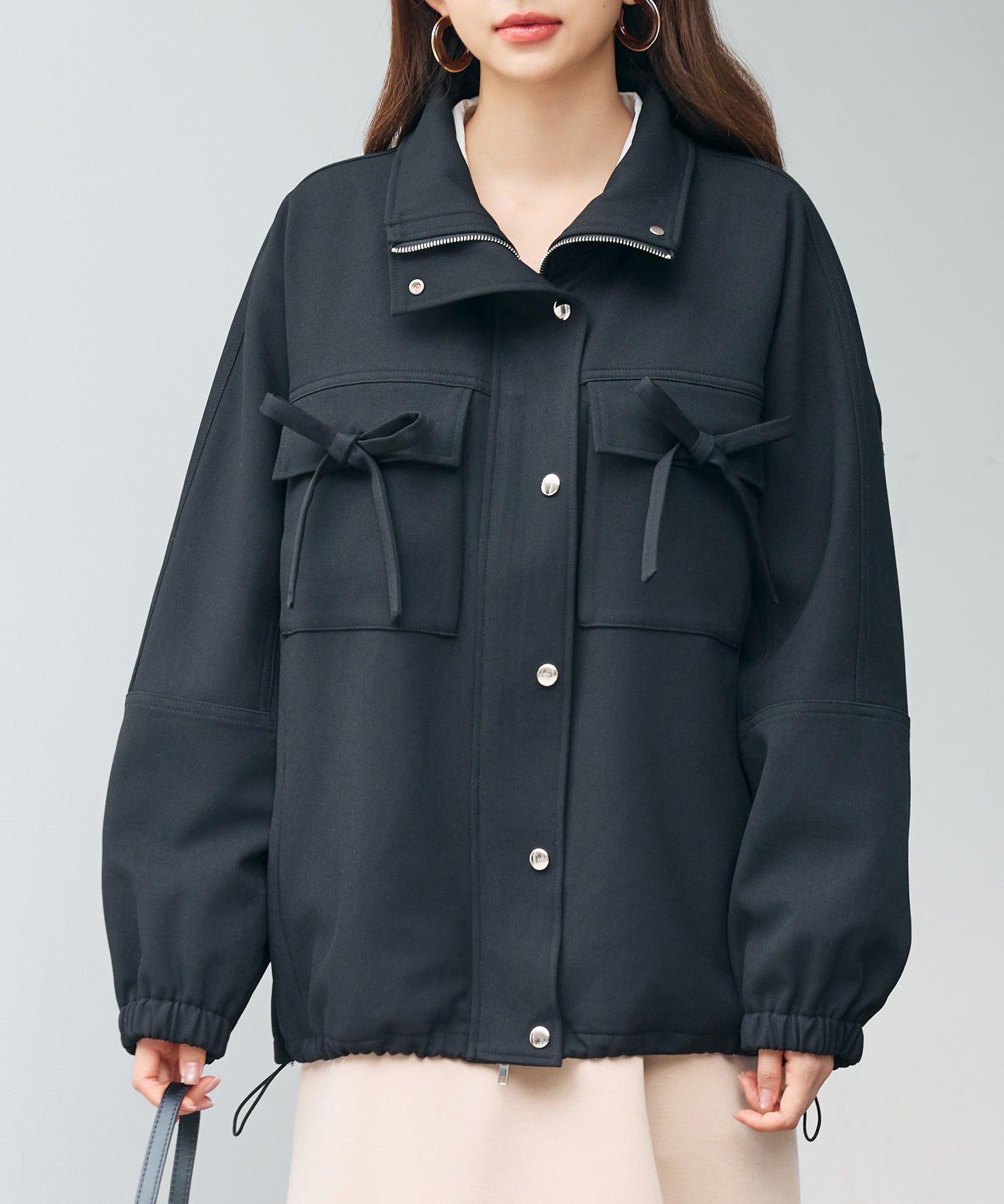 バックフリル付き オーバーサイズ ブルゾンsdpdy0163 ブラック