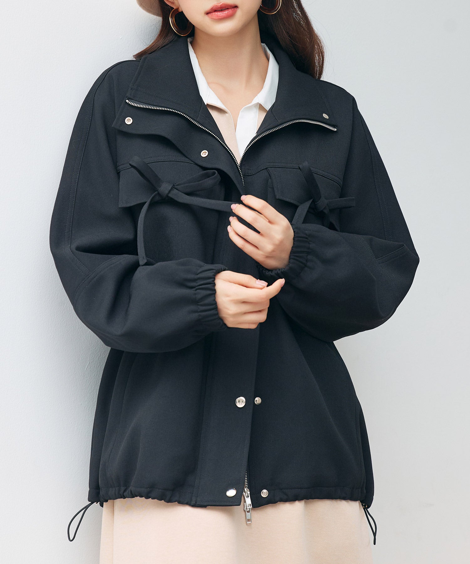 バックフリル付き オーバーサイズ ブルゾンsdpdy0163 ブラック