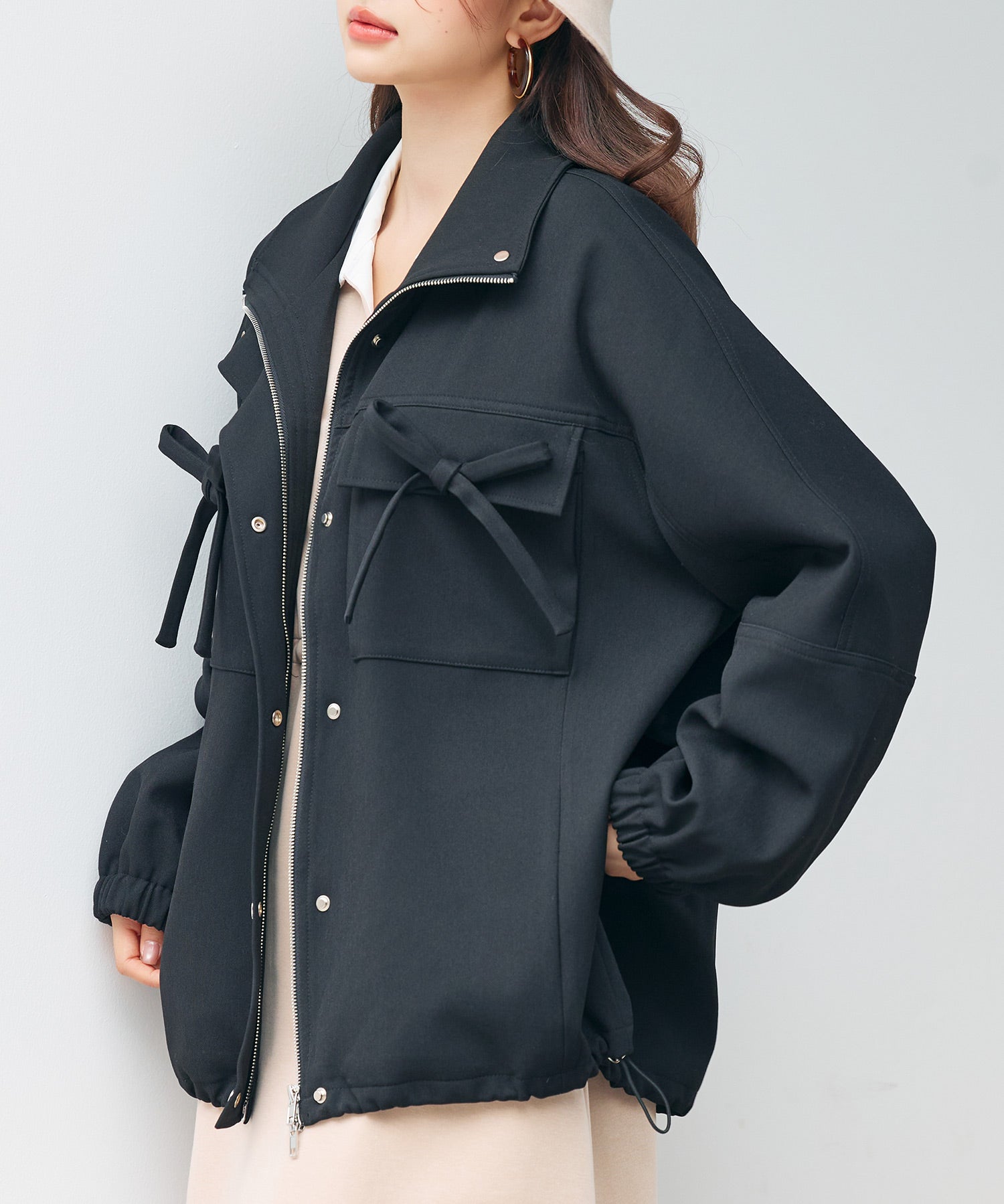 バックフリル付き オーバーサイズ ブルゾンsdpdy0163 ブラック