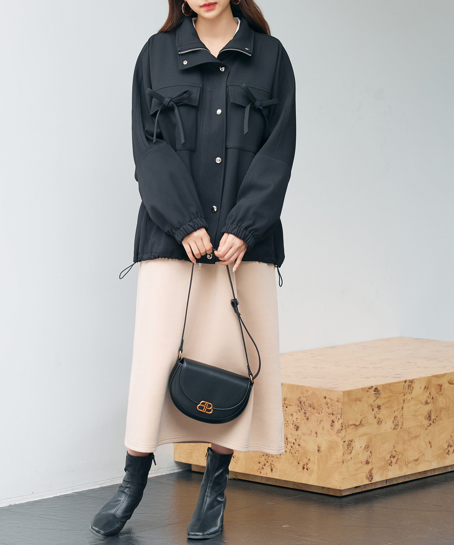 バックフリル付き オーバーサイズ ブルゾンsdpdy0163 ブラック