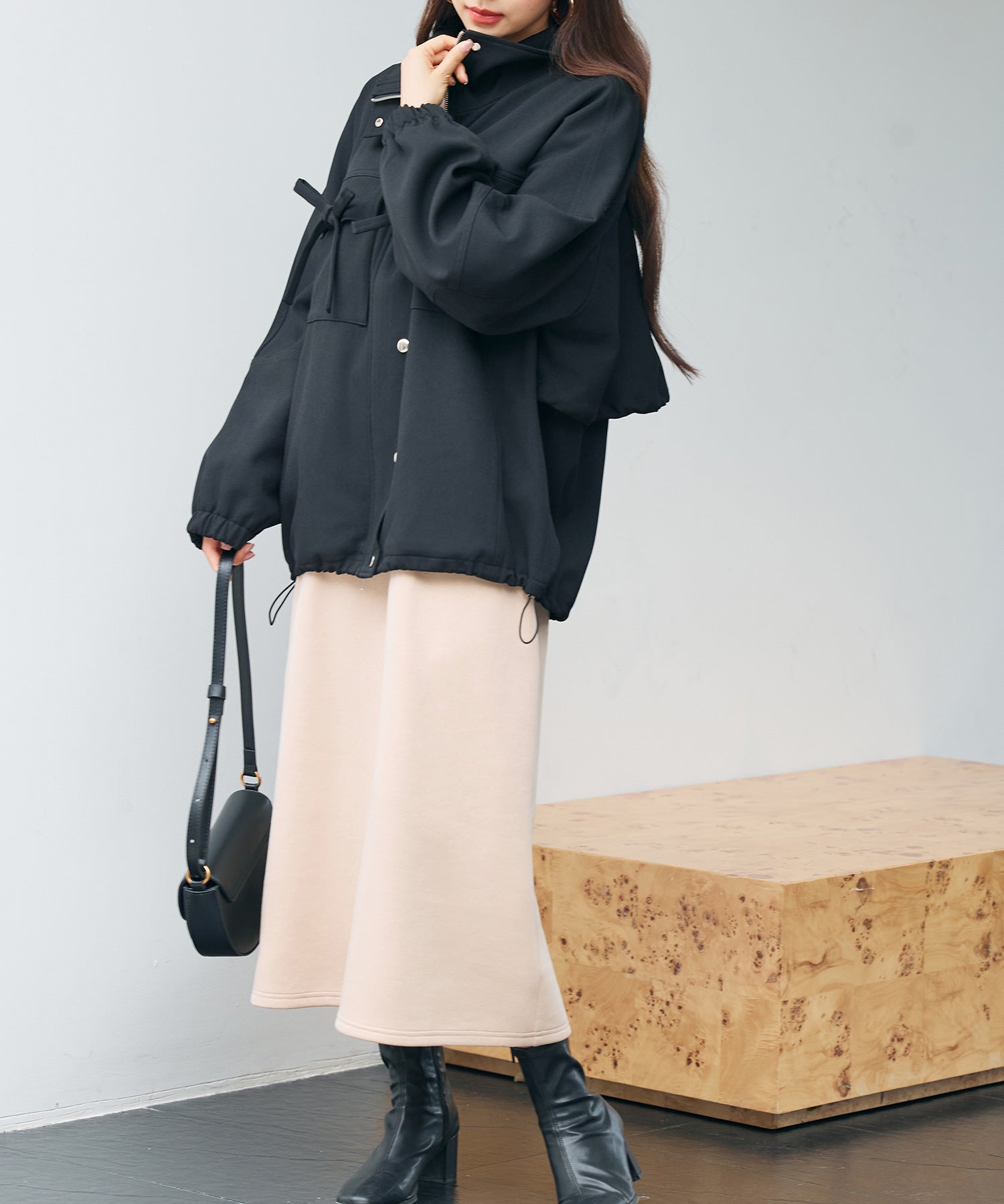 バックフリル付き オーバーサイズ ブルゾンsdpdy0163 ブラック