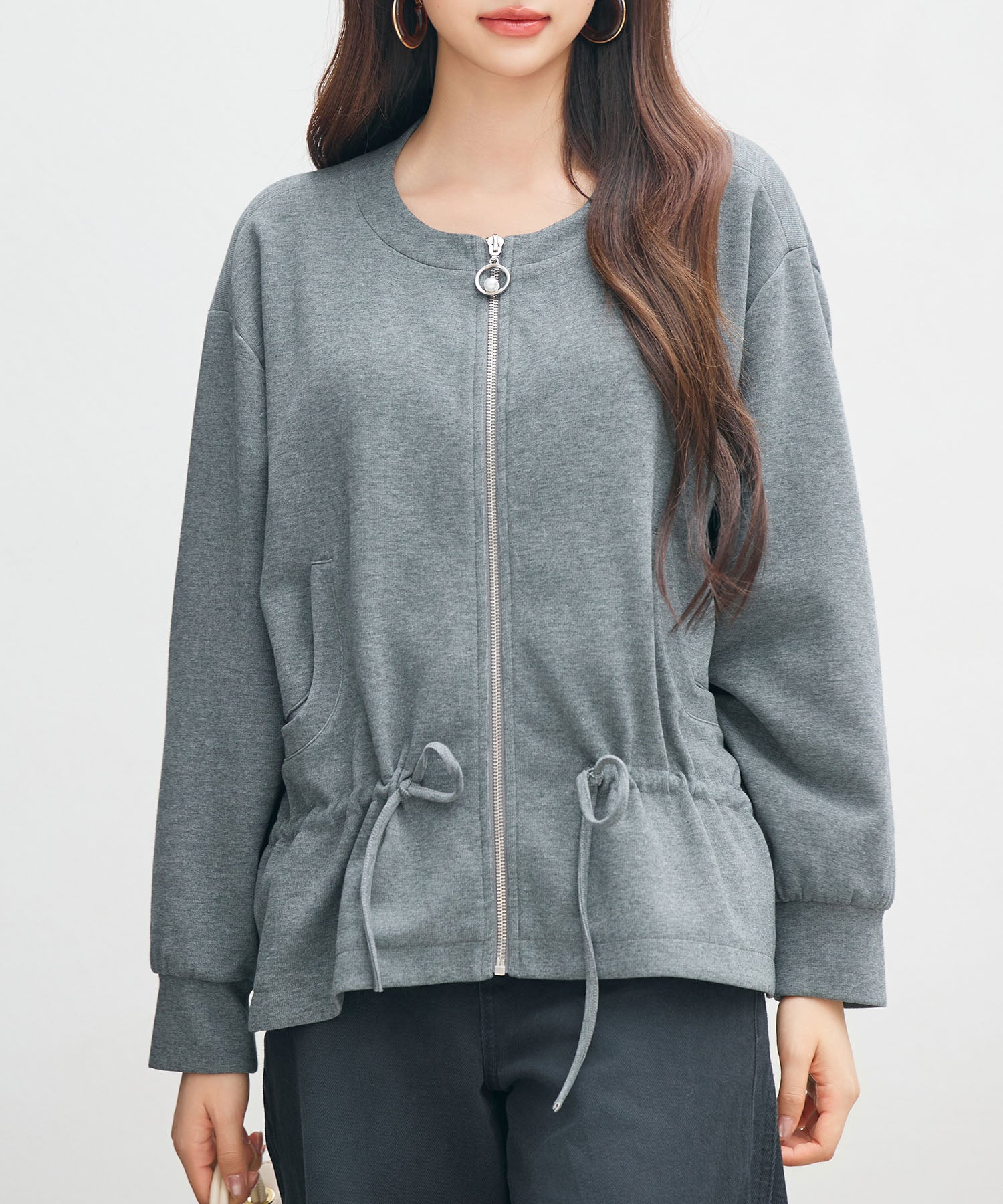 ビアズリー　ゆったりシルエットジップアップフードブルゾン グレー ビアズリー ゆったりシルエットジップアップフードブルゾン グレー