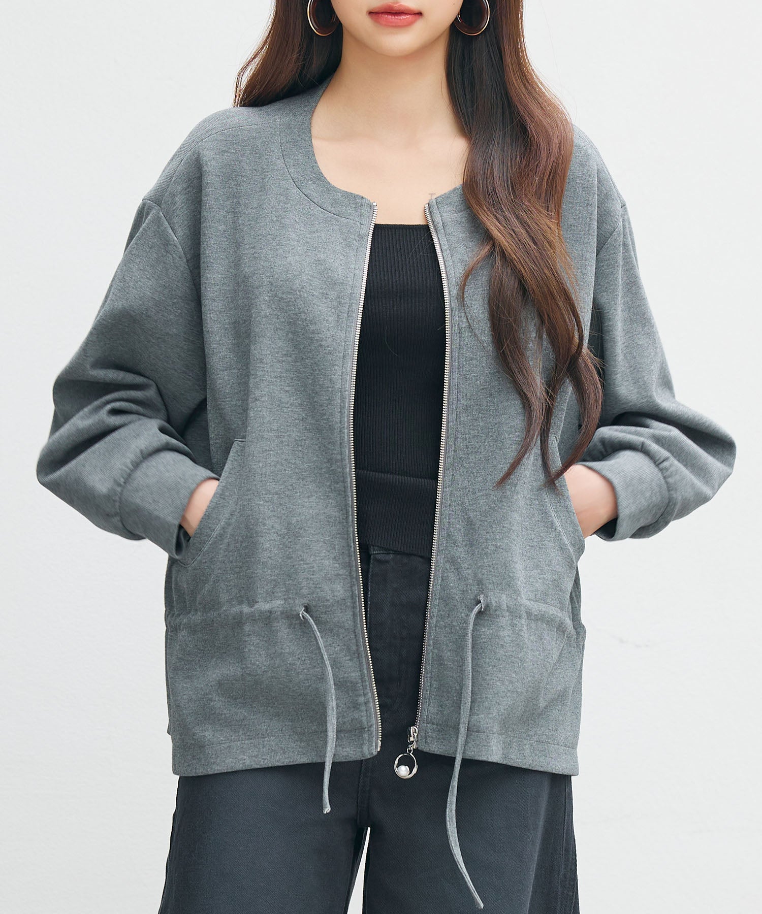 ノーカラージップ見せカットソーブルゾン sdpdy030 グレー – [公式