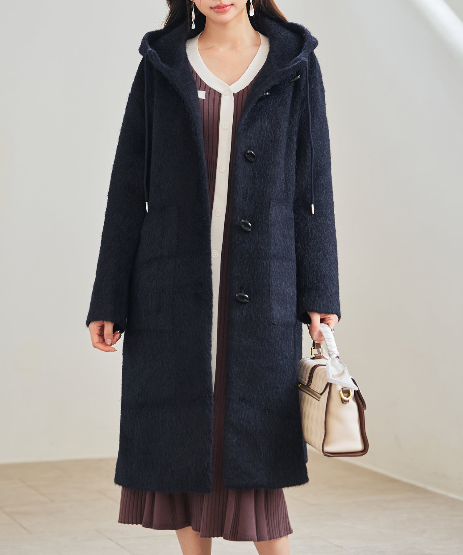 シャギーフード付きロングコートsdpdy5369-101-16