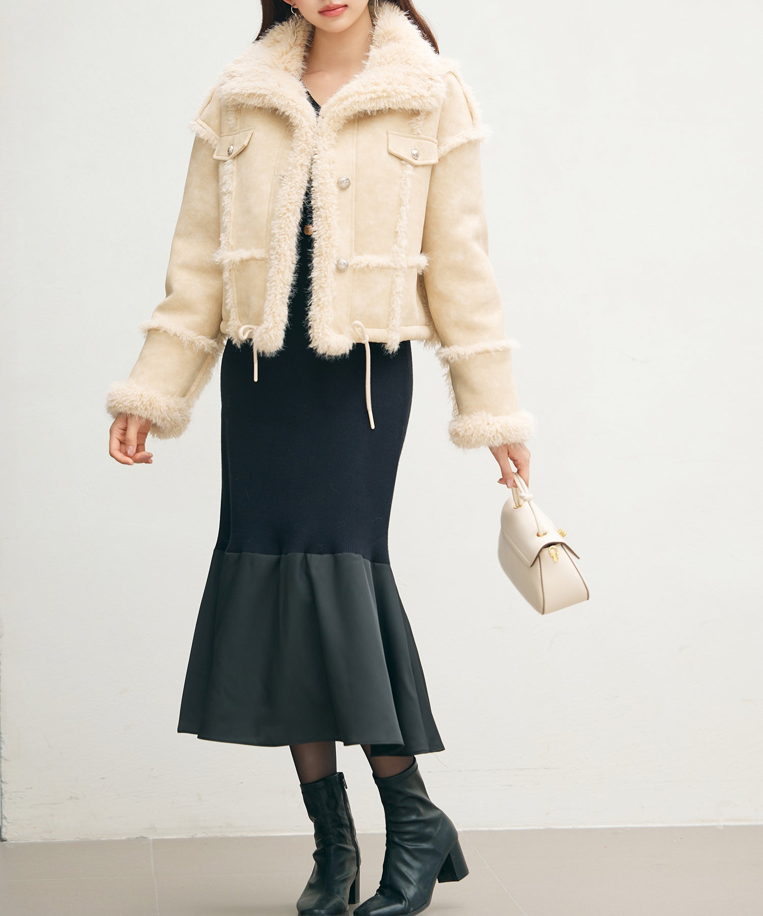 ショートフェイクムートンジャケットsdpdy666 ベージュ