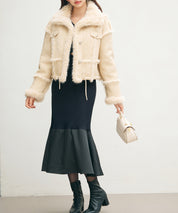 ショートフェイクムートンジャケットsdpdy666 ベージュ