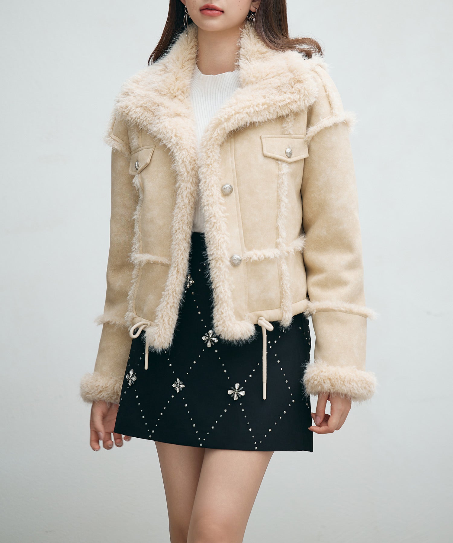 ショートフェイクムートンジャケットsdpdy666 ベージュ