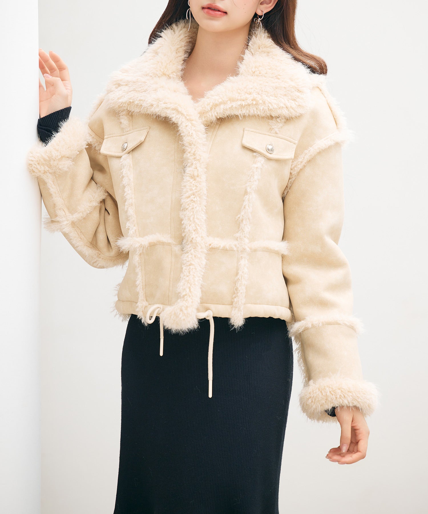 ショートフェイクムートンジャケットsdpdy666 ベージュ