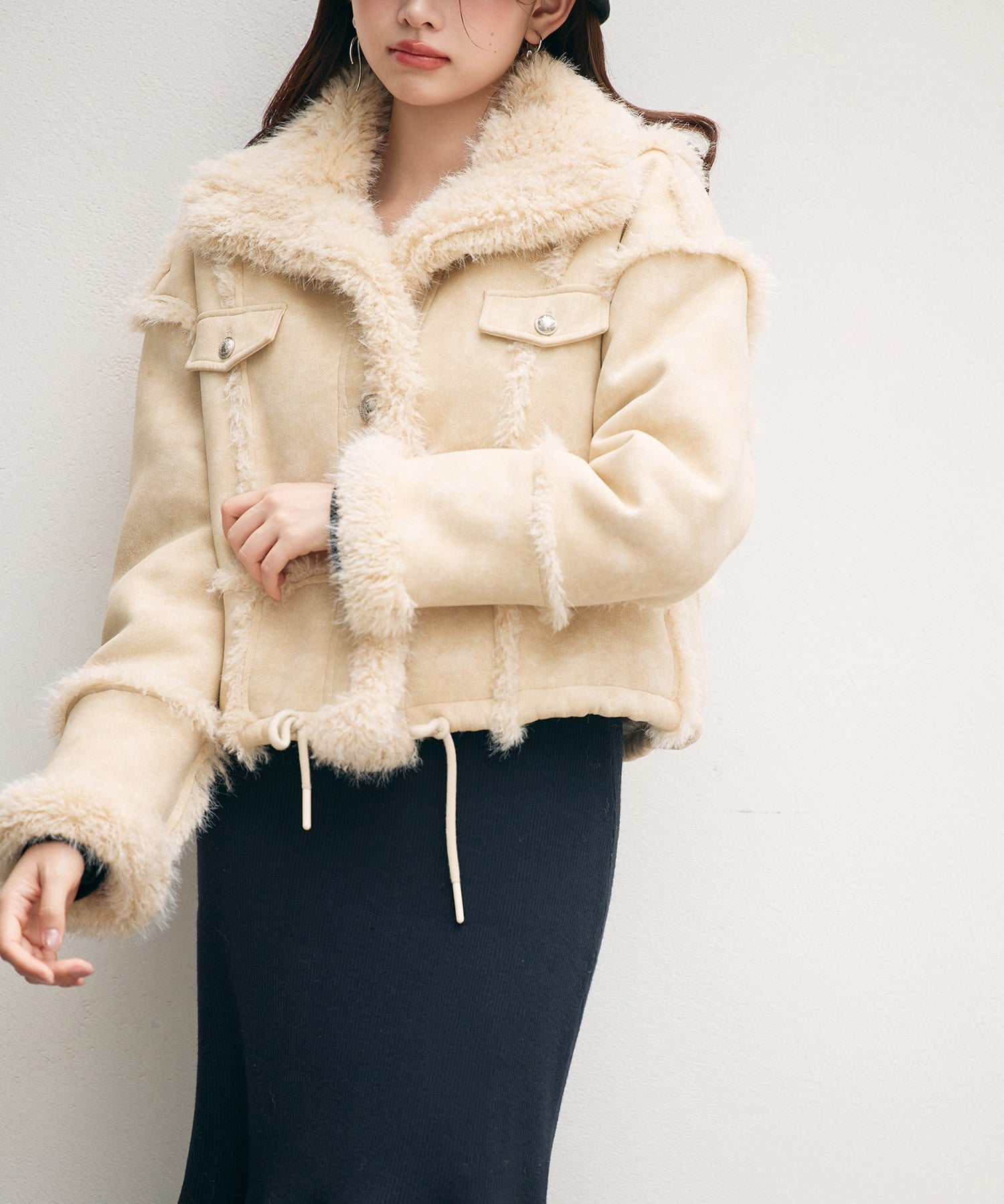 ショートフェイクムートンジャケットsdpdy666 ベージュ