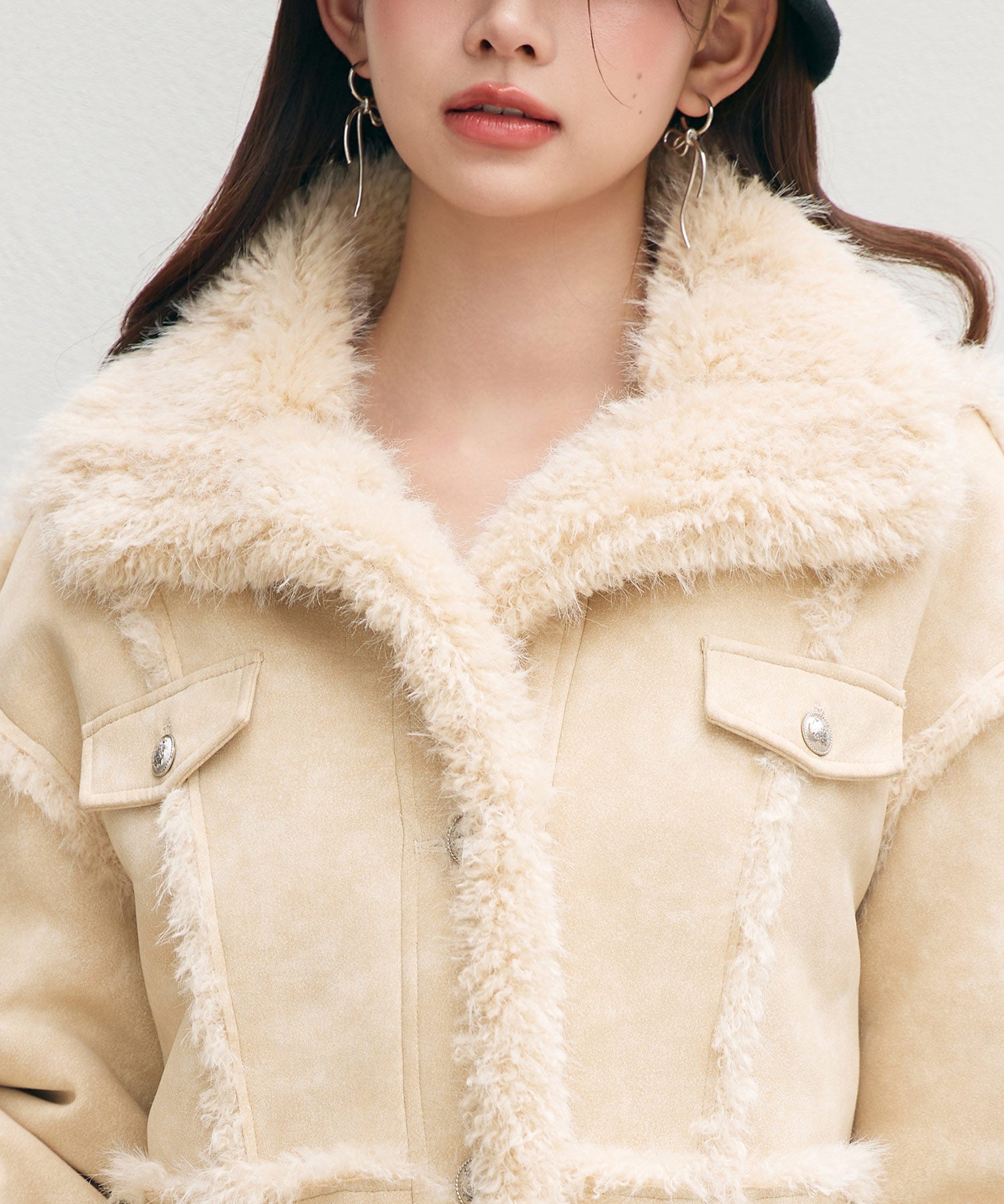 ショートフェイクムートンジャケットsdpdy666 ベージュ